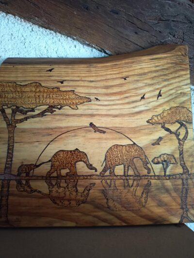 Planche décorative paysage d'Afrique famille éléphants