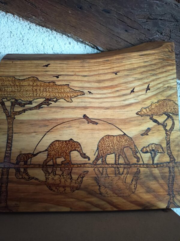 Planche décorative paysage d'Afrique famille éléphants