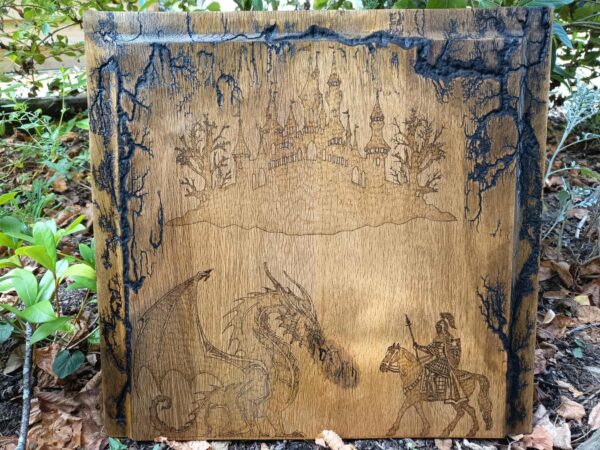 Tableau décoratif en fractales de Lichtenberg et pyrogravure